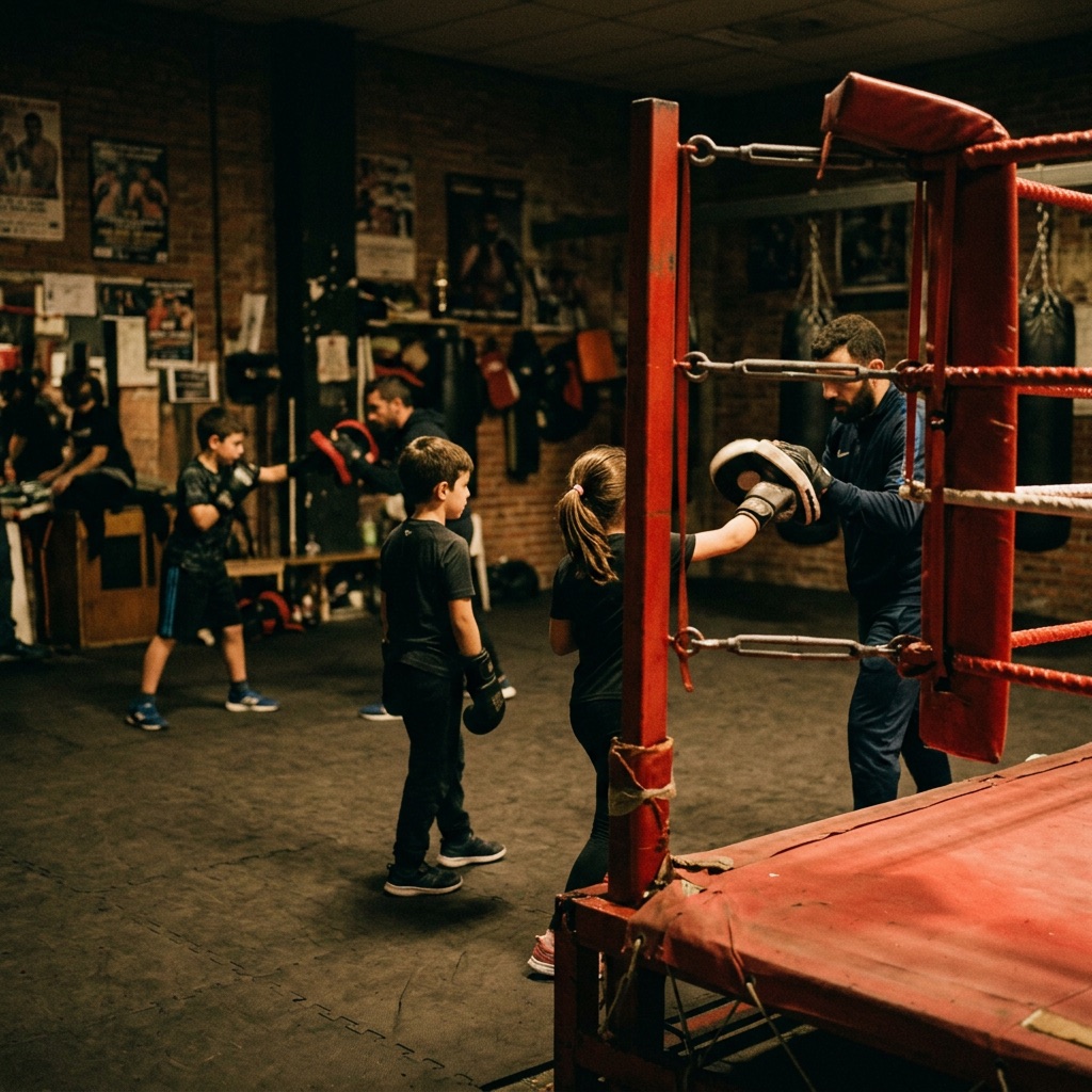 Ring del gimnasio durante una clase infantil